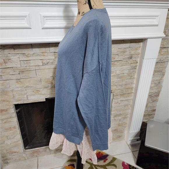 LOGO Lori Goldstein tunic length blue and pink lace trimmed sweater plus size 1X - Picture 4 of 6